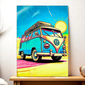Tableau Combi Volkswagen illustré à la main en Anjou