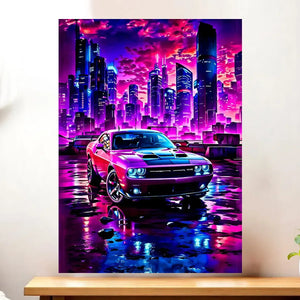 Affiche Voiture Américaine illustrée à la main en Anjou