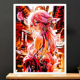 Cadre Blanc Yae Miko Genshin Impact illustré à la main en Anjou