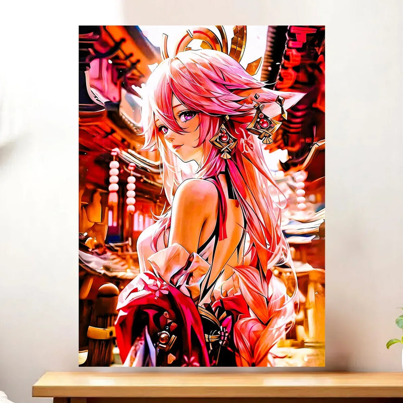 Affiche Yae Miko Genshin Impact illustrée à la main en Anjou