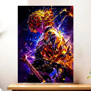 Affiche Zenitsu Demon Slayer illustrée à la main en Anjou