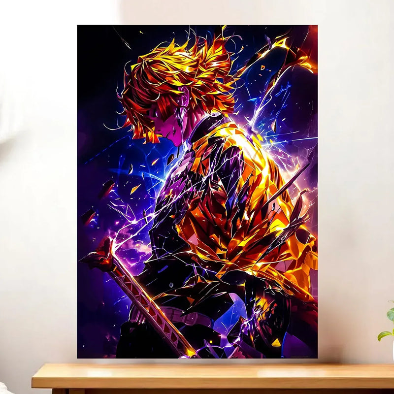 Affiche Zenitsu Demon Slayer illustrée à la main en Anjou