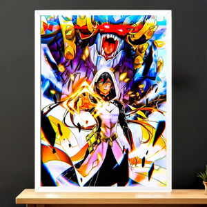 Cadre Blanc Zhongli Genshin Impact illustré à la main en Anjou