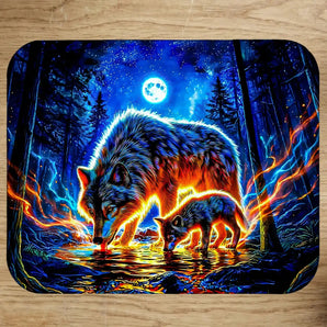 Tapis de Souris Loup Famille illustré à la main en Anjou