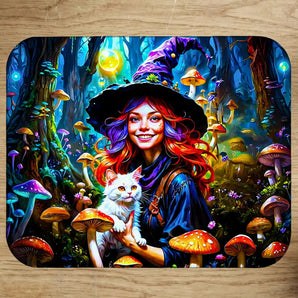 Tapis de Souris Sorcière Chat Champignon illustré à la main en Anjou