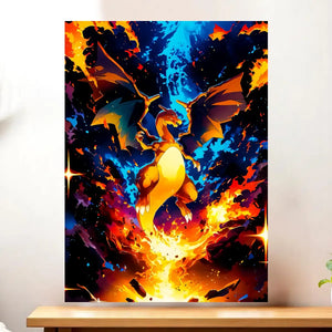 Affiche Dracaufeu Pokémon illustrée à la main en Anjou