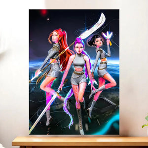 Affiche Kpop Demon Hunter HUNTR/X illustrée à la main en Anjou