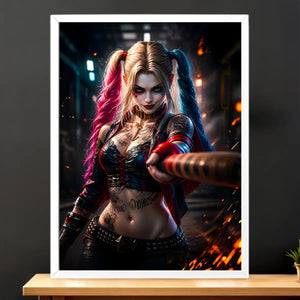 Cadre Blanc Harley Quinn illustré à la main en Anjou