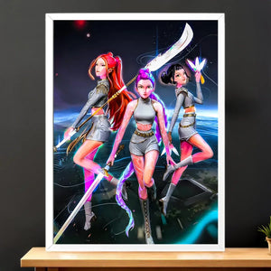 Cadre Blanc Kpop Demon Hunter HUNTR/X illustré à la main en Anjou