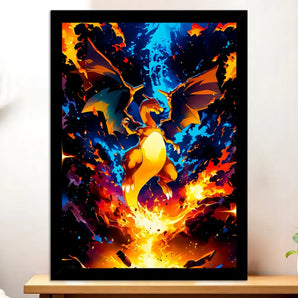 Cadre Noir Dracaufeu Pokémon illustré à la main en Anjou