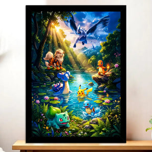 Cadre Noir Pokémon starters de Kanto illustré à la main en Anjou