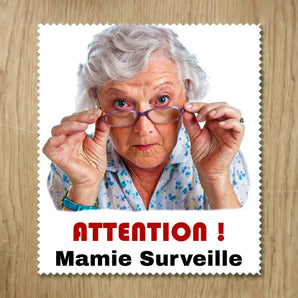 Autocollant avertissement Lunettes Chiffon Personnalisé avec photo dame âgée