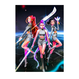 Poster Kpop Demon Hunter HUNTR/X illustré à la main en Anjou