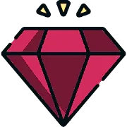 Un emblème vibrant en forme de losange rouge avec une finition brillante et trois petites accentuations triangulaires au-dessus.