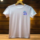 T-shirt petite licorne en coton blanc avec licorne brodée colorée sur poitrine gauche