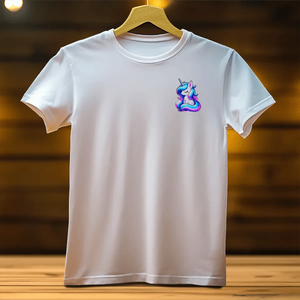 T-shirt petite licorne en coton blanc avec licorne brodée colorée sur poitrine gauche