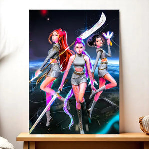 Tableau Kpop Demon Hunter HUNTR/X illustré à la main en Anjou