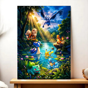 Tableau Pokémon starters de Kanto illustré à la main en Anjou