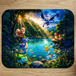 Tapis de souris Pokémon starters de Kanto illustré à la main en Anjou