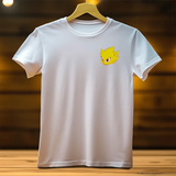 T-shirt Super Sonic blanc à manches courtes avec personnage cartoon jaune aux yeux rouges sur poitrine gauche